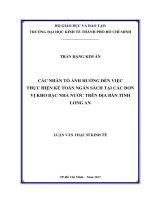 Các nhân tố ảnh hưởng đến việc thực hiện kế toán ngân sách tại các đơn vị kho bạc nhà nước trên địa bàn tỉnh long an 