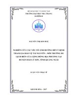 Nghiên cứu các yếu tố ảnh hưởng đến ý định tham gia bảo vệ tài nguyên, môi trường du lịch biển của cộng đồng địa phương tại huyện đảo lý sơn, tỉnh quảng ngãi 