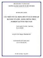Các nhân tố tác động đến tỷ suất sinh lợi ban đầu của IPO – bằng chứng thực nghiệm tại thị trường chứng khoán việt nam 