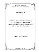 Các yếu tố ảnh hưởng đến sự hữu hiệu của hệ thống kiểm soát nội bộ tại các ngân hàng thương mại việt nam trên địa bàn tỉnh bình thuận 