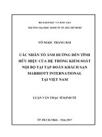 Các nhân tố ảnh hưởng đến tính hữu hiệu của hệ thống kiểm soát nội bộ tại tập đoàn khách sạn marriott international tại việt nam 