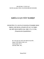 ẢNH HƯỞNG CỦA MANNAN OLIGOSACCHARIDE (MOS) TRONG CHẾ PHẨM ACTIGEN LÊN SỰ CẢI THIỆN HỆ MIỄN DỊCH KHÔNG ĐẶC HIỆU CỦA CÁ TRA (Pangasianodon hypophthalmus) Họ và tên sinh viên: NGÔ LÂM TRUNG NGUYÊN Ngành: NUÔI TRỒNG THỦY SẢN Chuyên ngành: NGƯ Y Niên khóa: 200