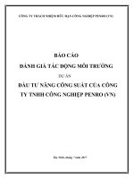 BÁO CÁO ĐÁNH GIÁ TÁC ĐỘNG MÔI TRƯỜNG DỰ ÁN ĐẦU TƯ NÂNG CÔNG SUẤT CỦA CÔNG TY TNHH CÔNG NGHIỆP PENRO (VN)