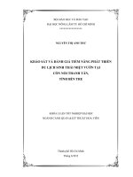 KHẢO SÁT VÀ ĐÁNH GIÁ TIỀM NĂNG PHÁT TRIỂN DU LỊCH SINH THÁI MIỆT VƯỜN TẠI CỒN NỔI THANH TÂN, TỈNH BẾN TRE