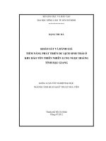 KHẢO SÁT VÀ ĐÁNH GIÁ TIỀM NĂNG PHÁT TRIỂN DU LỊCH SINH THÁI Ở KHU BẢO TỒN THIÊN NHIÊN LUNG NGỌC HOÀNG TỈNH HẬU GIANG