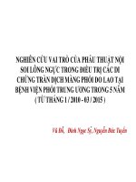 NGHIÊN CỨU VAI TRÒ CỦA PHẪU THUẬT NỘI SOI LÔNG NGỰC TRONG ĐIỀU TRỊ CÁC DI CHỨNG TRÀN DỊCH MÀNG PHỔI DO LAO TẠI BỆNH VIỆN PHỔI TRUNG ƯƠNG TRONG 5 NĂM