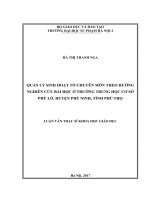 Quản lý sinh hoạt tổ chuyên môn theo hướng nghiên cứu bài học ở trường trung học cơ sở phù lỗ, huyện phù ninh, tỉnh phú thọ