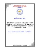 Tác động của các nhân tố vĩ mô đến cấu trúc vốn của các công ty niêm yết trên thị trường chứng khoán Việt Nam