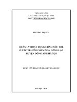Quản lí hoạt động chăm sóc trẻ ở các trường mầm non công lập huyện Đông Anh, Hà Nội