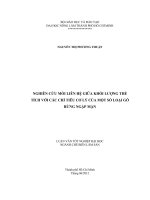NGHIÊN CỨU MỐI LIÊN HỆ GIỮA KHỐI LƯỢNG THỂ TÍCH VỚI CÁC CHỈ TIÊU CƠ LÝ CỦA MỘT SỐ LOẠI GỖ RỪNG NGẬP MẶN