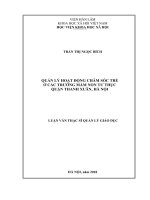 Quản lý hoạt động chăm sóc trẻ ở các trường mầm non tư thục quận thanh xuân, hà nội 