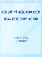 BÀI GIẢNG KIỂM SOÁT VÀ PHÒNG NGỪA NHIỄM KHUẨN TRONG ĐƠN VỊ LỌC MÁU - Bs Đặng Thị Thanh Lan