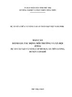 DỰ ÁN SỬA CHỮA VÀ NÂNG CAO AN TOÀN ĐẬP VIỆT NAM (WB8) BÁO CÁO ĐÁNH GIÁ TÁC ĐỘNG MÔI TRƯỜNG VÀ XÃ HỘI (ESIA) DỰ ÁN CẢI TẠO VÀ NÂNG CẤP HỒ BAN, XÃ TIÊN LƯƠNG, HUYỆN CẨM KHÊ