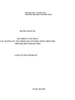 HUY ĐỘNG và sử DỤNG các NGUỒN lực tài CHÍNH CHO xây DỰNG NÔNG THÔN mới TRÊN địa bàn TỈNH hà TĨNH 