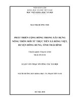 Phát triển cộng đồng trong xây dựng nông thôn mới từ thực tiễn xã hồng việt, huyện đông hưng, tỉnh thái bình ( Luận văn thạc sĩ)