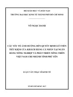 Các yếu tố ảnh hưởng đến quyết định gửi tiền tiết kiệm của khách hàng cá nhân tại ngân hàng nông nghiệp và phát triển nông thôn việt nam   chi nhánh tỉnh phú yên 