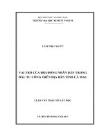 Vai trò của hội đồng nhân dân trong đầu tư công trên địa bàn tỉnh cà mau 