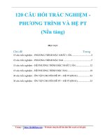 120 câu hỏi TRẮC NGHIỆM   PHƯƠNG TRÌNH và hệ PT   có lời giải chi tiết (nền tảng) 