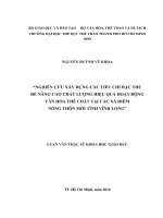 Nghiên cứu xây dựng các tiêu chí đặc thù để nâng cao chất lượng hiệu quả hoạt động văn hóa thể chất tại các xã điểm nông thôn mới tỉnh Vĩnh Long