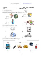 Đề kiểm tra học kỳ 1 tiếng anh lớp 4 