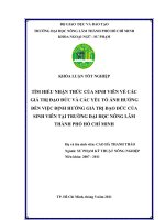 TÌM HIỂU NHẬN THỨC CỦA SINH VIÊN VỀ CÁC  GIÁ TRỊ ĐẠO ĐỨC VÀ CÁC YẾU TỐ ẢNH HƯỞNG ĐẾN VIỆC ĐỊNH HƯỚNG GIÁ TRỊ ĐẠO ĐỨC CỦA  SINH VIÊN TẠI TRƯỜNG ĐẠI HỌC NÔNG LÂM THÀNH PHỐ HỒ CHÍ MINH 