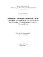  TÌM HIỂU KIẾN THỨC BẢN ĐỊA CỦA DÂN TỘC CHƠ RO TRONG KHAI THÁC VÀ SỬ DỤNG LÂM SẢN NGOÀI GỖ  TẠI ẤP LÝ LỊCH 1 XÃ PHÚ LÝ  HUYỆN VĨNH CỬU  TỈNH ĐỒNG NAI    