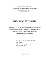     KHẢO SÁT TỶ LỆ HUYẾT THANH HEO DƯƠNG TÍNH VỚI VIRUS CÚM SUBTYPE H1N1 VÀ SUBTYPE H3N2   Ở HAI HUYỆN CỦ CHI VÀ HÓC MÔN TRÊN  ĐỊA BÀN TP. HỒ CHÍ MINH 
