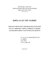    KHẢO SÁT PHẨM CHẤT TINH DỊCH, KHẢ NĂNG SINH SẢN CỦA NHÓM ĐỰC GIỐNG LANDRACE VÀ DUROC TẠI TRẠI HEO GIỐNG CAO SẢN ĐÀI LOAN BÀNH TỶ   