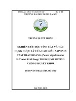 Nghiên cứu độc tính cấp và tác dụng dược lý của cao giàu saponin tam thất hoang (panax stipuleanatus h tsai et k m feng) theo định hướng chống huyết khối 