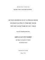 KẾ TOÁN CHI PHÍ SẢN XUẤT VÀ TÍNH GIÁ THÀNH  SẢN PHẨM TẠI CÔNG TY TNHH MỘT THÀNH  VIÊN VIỆT NAM KỸ NGHỆ SÚC SẢN  VISSAN 