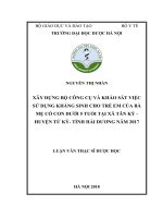 Xây dựng bộ công cụ và khảo sát việc sử dụng kháng sinh cho trẻ em của bà mẹ có con dưới 5 tuổi tại xã tân kỳ   huyện tứ kỳ   tỉnh hải dương năm 2017 