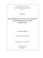   PHÂN TÍCH HIỆU QUẢ SẢN XUẤT CÂY LÚA THƠM VĐ 20 TẠI XÃ PHÚ NINH, HUYỆN TAM NÔNG,   TỈNH ĐỒNG THÁP 
