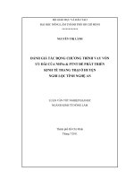ĐÁNH GIÁ TÁC ĐỘNG CHƯƠNG TRÌNH VAY VỐN  ƯU ĐÃI CỦA NHNo  PTNT ĐỂ PHÁT TRIỂN   KINH TẾ TRANG TRẠI Ở HUYỆN  NGHI LỘC TỈNH NGHỆ AN     