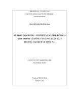 KẾ TOÁN DOANH THU – CHI PHÍ VÀ XÁC ĐỊNH KẾT QUẢ  KINH DOANH TẠI CÔNG TY CỔ PHẦN SẢN XUẤT THƯƠNG MẠI DỊCH VỤ ĐỒNG NAI 