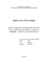    KHẢO SÁT PHẨM CHẤT TINH DỊCH, KHẢ NĂNG SINH SẢN CỦA NHÓM GIỐNG HEO DUROC, LANDRACE VÀ  YORKSHIRE – LANDRACE TẠI TRẠI HEO BÀNH TỶ    