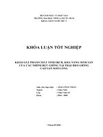 KHẢO SÁT PHẨM CHẤT TINH DỊCH, KHẢ NĂNG SINH SẢN CỦA CÁC NHÓM ĐỰC GIỐNG TẠI TRẠI HEO GIỐNG  CAO SẢN KIM LONG      