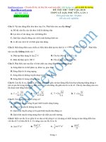 Đề thi thử THPT 2018 môn Lí Trường THPT Lê Lợi Phú Yên Lần 1 File word Có đáp án Có lời giải chi tiết