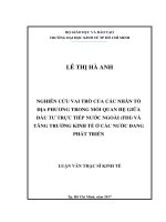 Nghiên cứu vai trò của các nhân tố địa phương trong mối quan hệ giữa FDI và tăng trưởng kinh tế ở các nước đang phát triển 