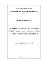 Các nhân tố ảnh hưởng đến ý định mua sản phẩm rau an toàn của cư dân đô thị tại khu vực thành phố hồ chí minh 