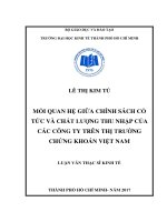Mối quan hệ giữa chính sách cổ tức và chất lượng thu nhập của các công ty trên thị trường chứng khoán việt nam 