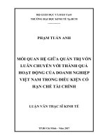 Mối quan hệ giữa quản trị vốn luân chuyển với thành quả hoạt động của doanh nghiệp việt nam trong điều kiện có hạn chế tài chính 