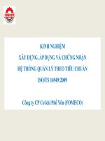 KINH NGHIỆM XÂY DỰNG, ÁP DỤNG VÀ CHỨNG NHẬN HỆ THỐNG QUẢN LÝ THEO TIÊU CHUẨN ISO/TS 16949:2009