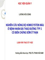 NGHIÊN cứu NỒNG độ HOMOCYSTEIN máu ở BỆNH NHÂN đái THÁO ĐƯỜNG týp 2 
