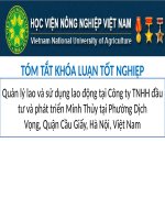 Quản lý lao và sử dụng lao động tại công ty TNHH đầu tư và phát triển minh thủy tại phường dịch vọng, quận cầu giấy, hà nội, việt nam 