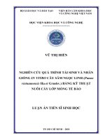 Nghiên cứu quá trình tái sinh và nhân giống in vitro cây sâm Ngọc Linh (Panax vietnamensis Ha et Grushv.) bằng kỹ thuật cấy lớp mỏng tế bào