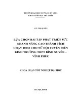 Lựa chọn bài tập phát triển sức nhanh nâng cao thành tích chạy 100m cho nữ đội tuyển điền kinh trường THPT bình xuyên – vĩnh phúc(2018) 