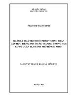 Quản lí quá trình đổi mới phương pháp dạy học tiếng anh ở các trường trung học cơ sở quận 10, thành phố hồ chí minh 