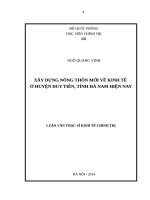 Xây dựng nông thôn mới về kinh tế ở huyện duy tiên, tỉnh hà nam hiện nay 