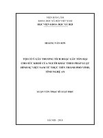 Tội cố ý gây thương tích hoặc gây tổn hại sức khỏe của người khác theo pháp luật hình sự việt nam từ thực tiễn thành phố vinh, tỉnh nghệ an ( Luận văn thạc sĩ)