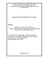 Tên đề tài NGHIÊN CỨU CHỌN TẠO GIỐNG LẠC CÓ KHẢ NĂNG CHỊU MẶN, NĂNG SUẤT CAO, THÍCH HỢP CHO VÙNG VEN BIỂN MIỀN TRUNG